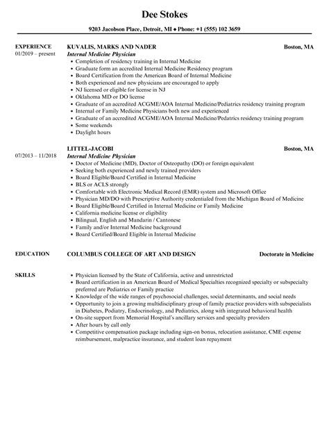 Residency application resume